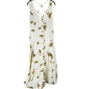 Vintage lattice caged back sundress size 14 Large floral roses pockets